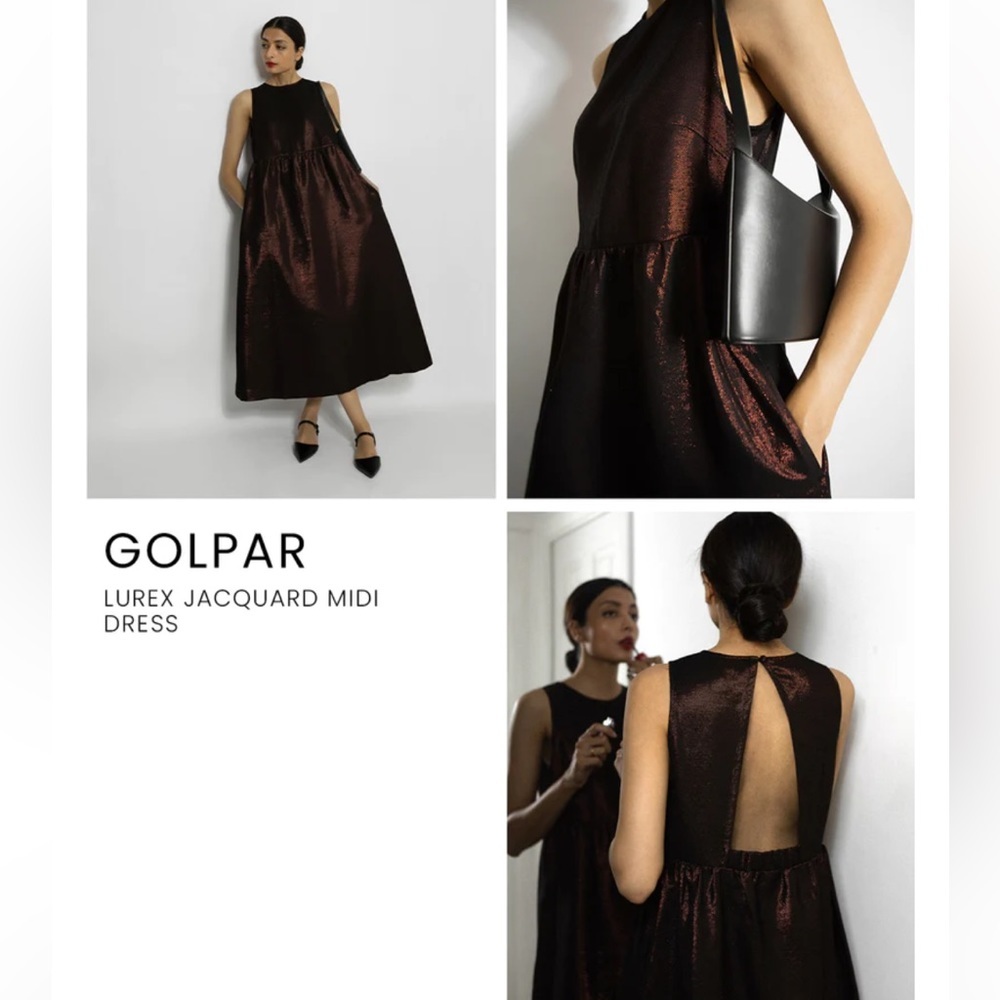 Shimmering Lurex Midi Dress - Brown